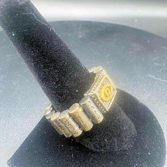 KARMA AND LUCK - Protective Shield Evil Eye Mantra Stretch Ring - Picture 4 of 6